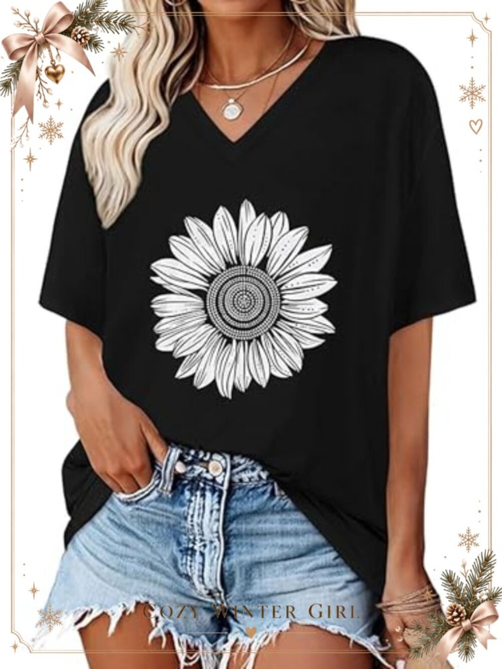 Oversized V-Neck Short Sleeve Summer Loose Fit Tee Top